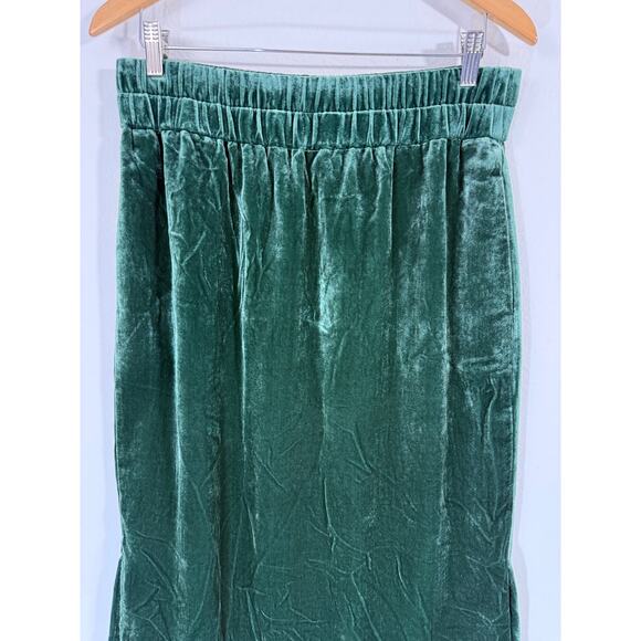 NWT Velvet Pull-On Midi Skirt Green Side Slits Elastic Waist Sz M Holiday Party - Picture 4 of 8